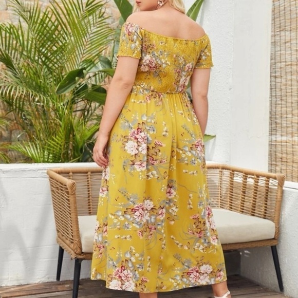 SHEIN Super Cute Off-the-shoulder Floral Summer Dress with Front Slit Size 2X - Picture 3 of 12